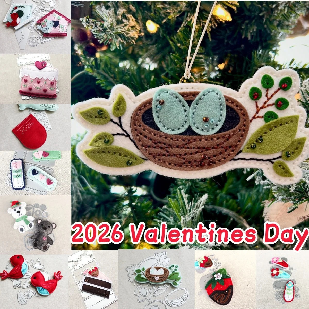 Troqueles de fieltro con forma de oso, corazón de amor, pastel de pájaros, troqueles de corte de Metal de fresa para decoración DIY, tarjeta de regalo para álbum de recortes, Día de San Valentín 2026