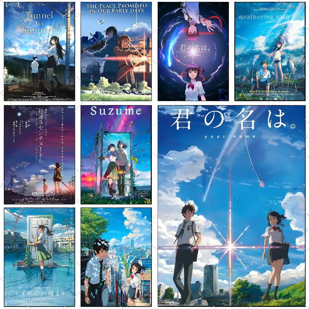 M-Makoto Shinkai Anime-Poster, hochauflösender Kunstaufkleber, selbstklebend, wasserfest, Heimdekoration