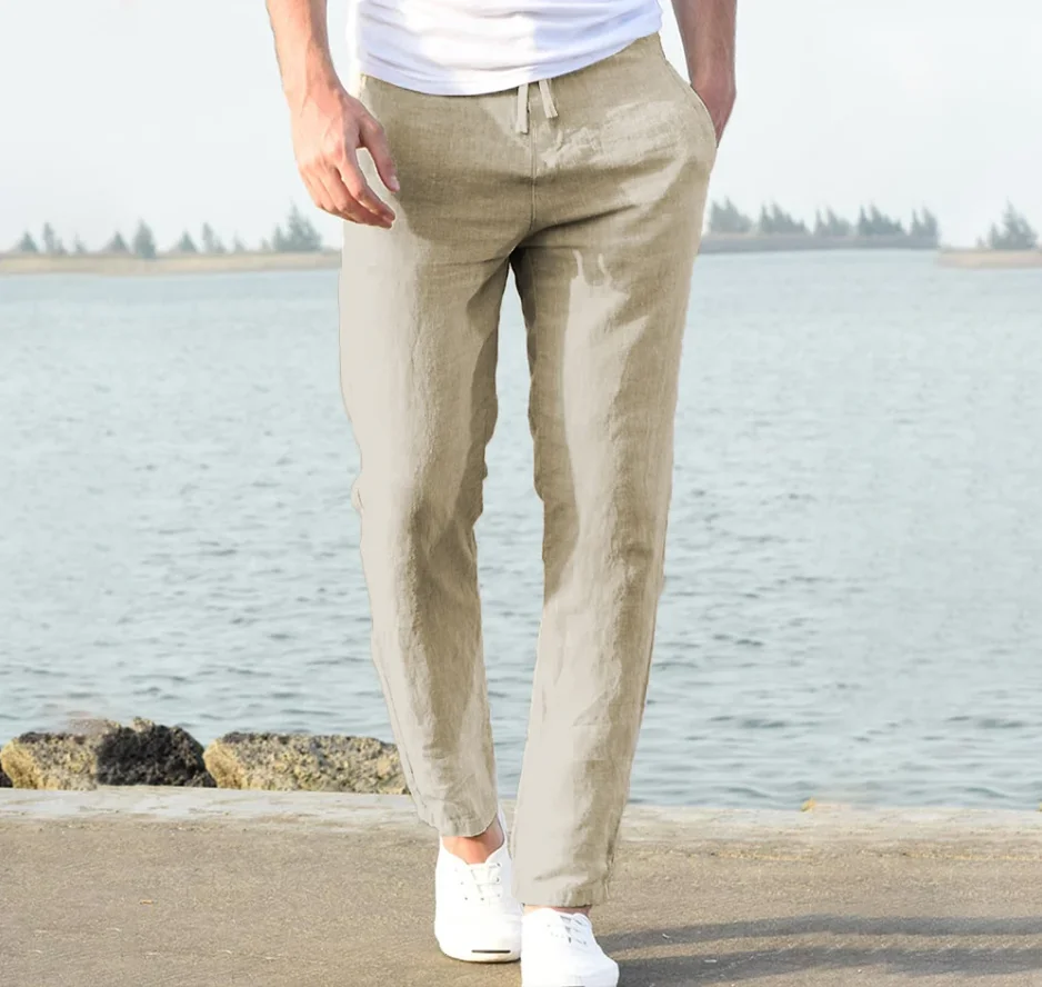 Männer Baumwolle Leinen Hosen Männlichen Herbst Neue Atmungsaktive Einfarbig Leinen Hosen Fitness Streetwear S-5XL