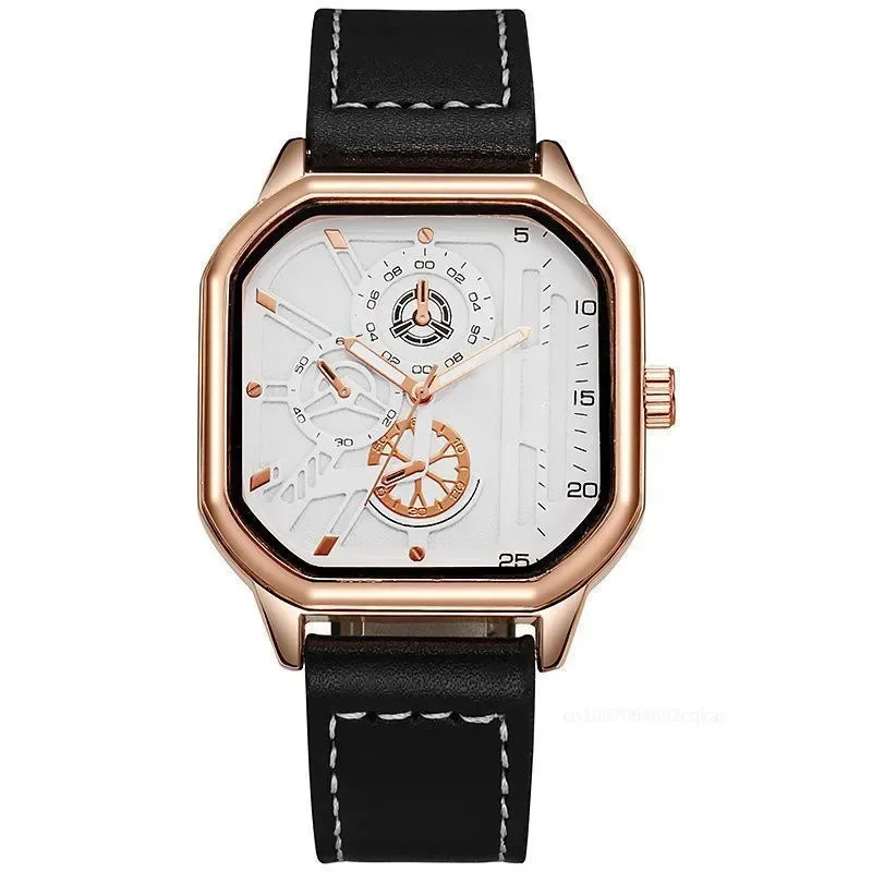 Luxury Alloy Men Quartz Watches Leather Strap Big Dial Student Square Sports Watch Cool Black Men\'s Watch Waterproof Wristwatch