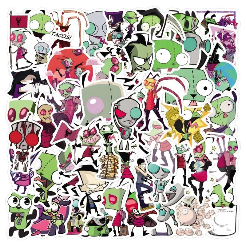 55pcs Cartoon Invader Zim Graffiti Sticker Suitcase Water Cup Stationery Mobile Phone Laptop Refrigerator Decoration Sticker