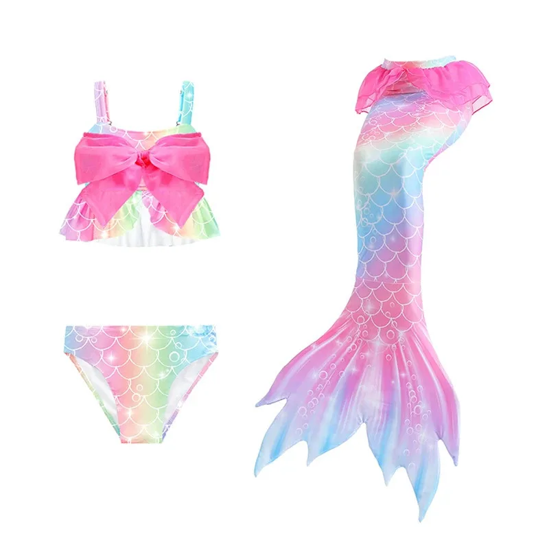 Fairy Rainbow Little Mermaid Tail Girls Swimwear Kids Colorful Beach Vacation Girl Bikini Children's Swimming Diving Swimsuit