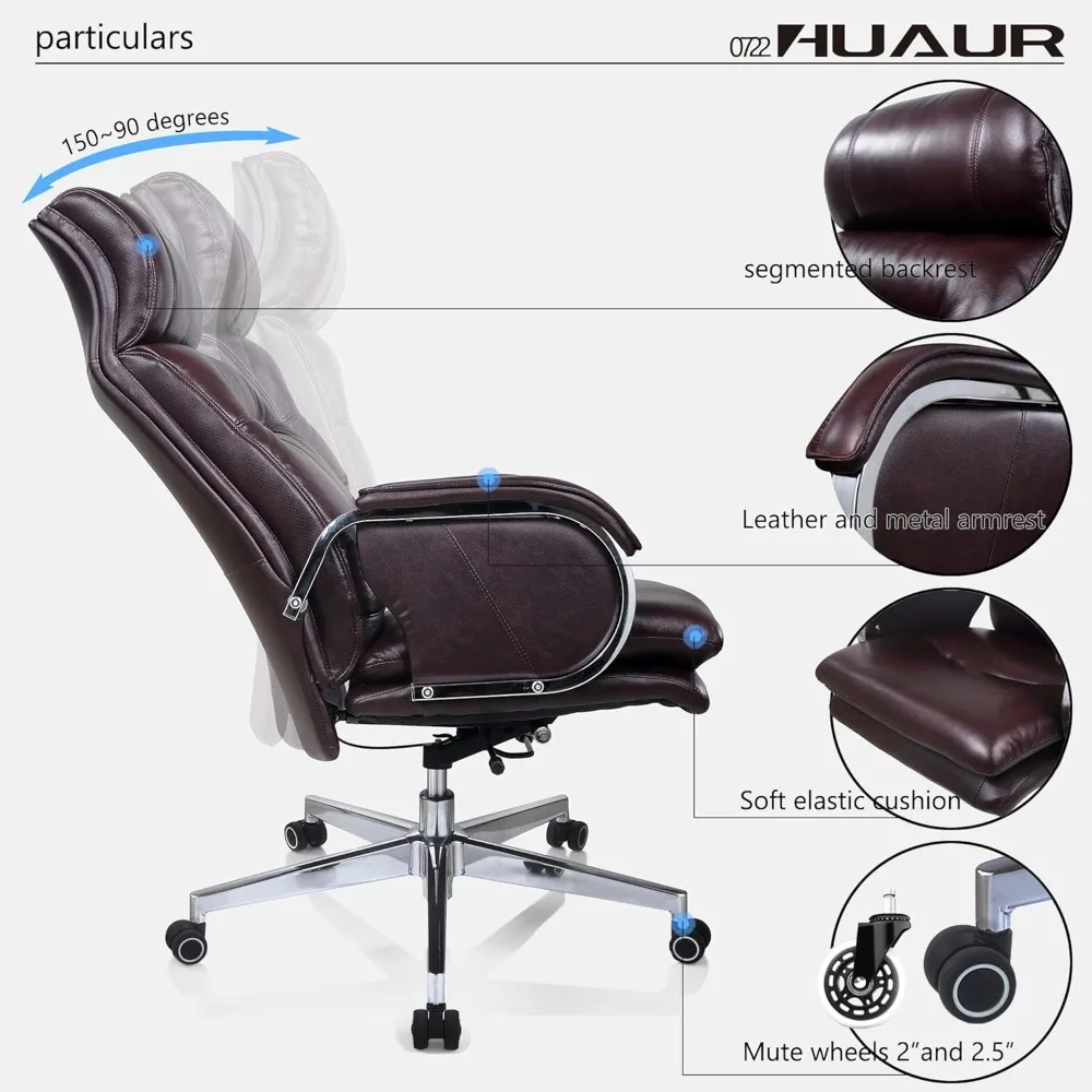 Contemporary High-Back Leather Office Chair with 90-150 Degree Recline and Swivel Base for Home Desk Use, Supporting Up to 360 P