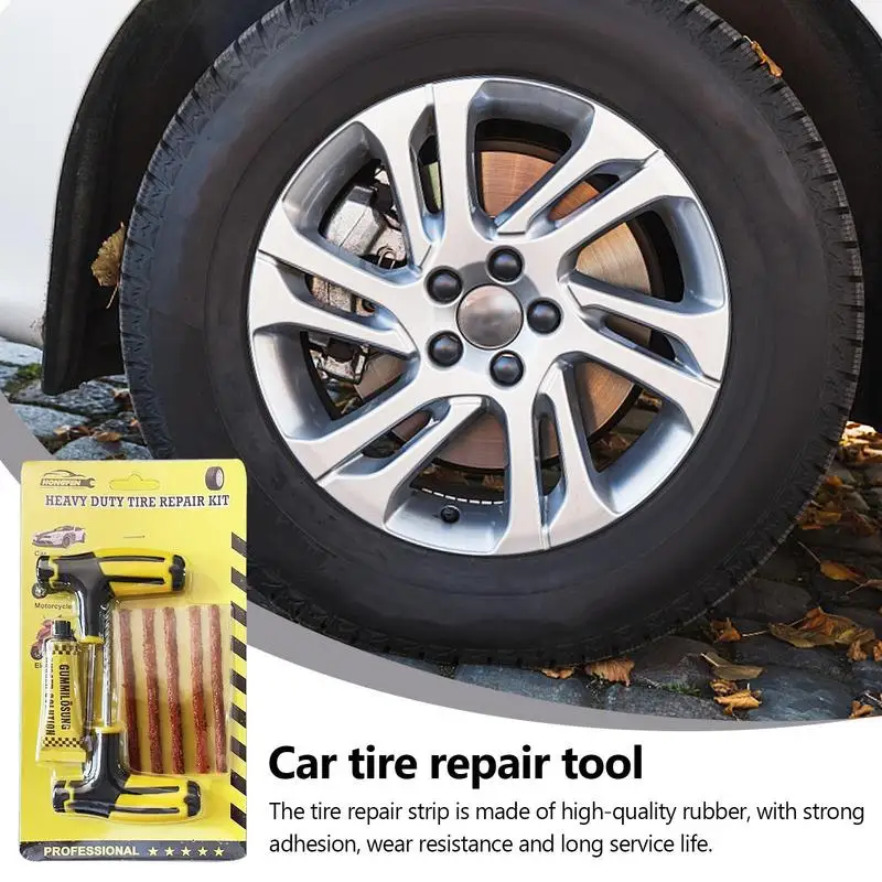 Car Tire Repair Tools Kit With Rubber Strips Tubeless Tyre Puncture Studding Plug Set For Truck Motorcycle Tyre Repair Kits