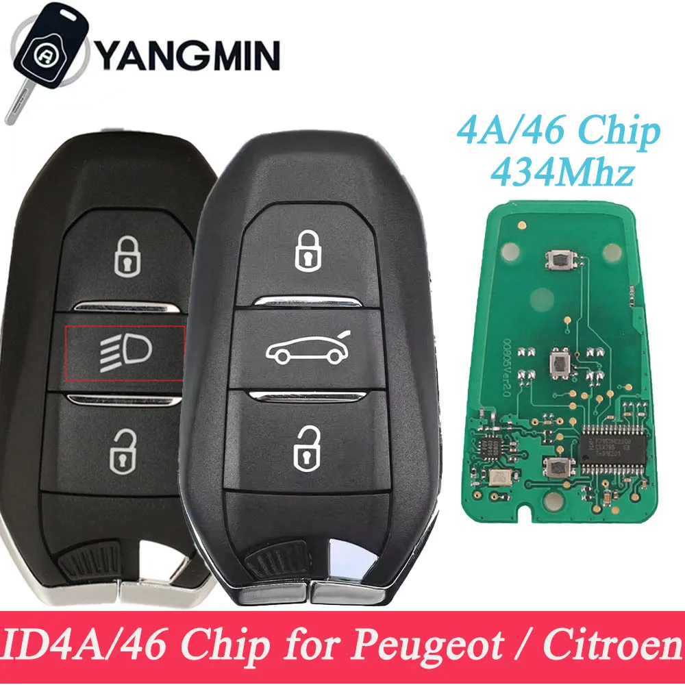 

Smart Remote Car Key Fob ID4A ID46 Chip 433MHZ For Peugeot 208 308 3008 508 5008 Citroen C4 C4L DS4 DS5 New Keyless Go key