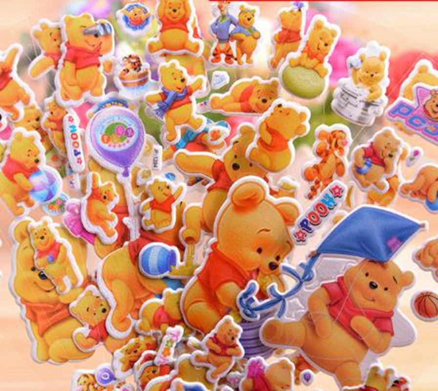 1/612 Sheets/Pack 3D Cartoon Winnie the Pooh Scrapbooking Bubble PVC DIY Sticker Toys Party sticker Girls Boys Kids Gift