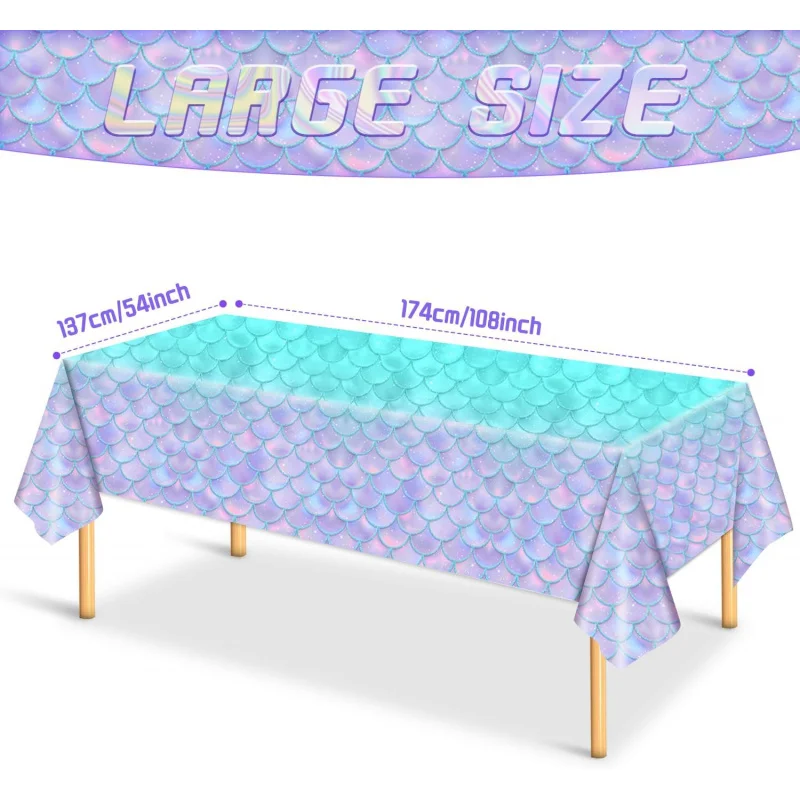 Mermaid Tablecloth -Mermaid Birthday Decorations for Party Girls Baby Shower Themed Birthday Party Favors view 2