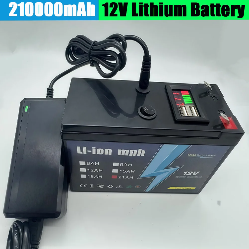 

60AH Li-ion mph New 12.6V lithium-ion battery with built-in 5V 2.1AUSB power port 12V 21Ah+LED display screen with 12.6V-charger