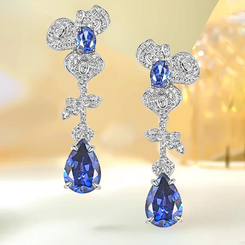 

New Flower Earrings 925 Sterling Silver Light Luxury Fashion Retro Niche Design Earrings Water Drops Female Wedding