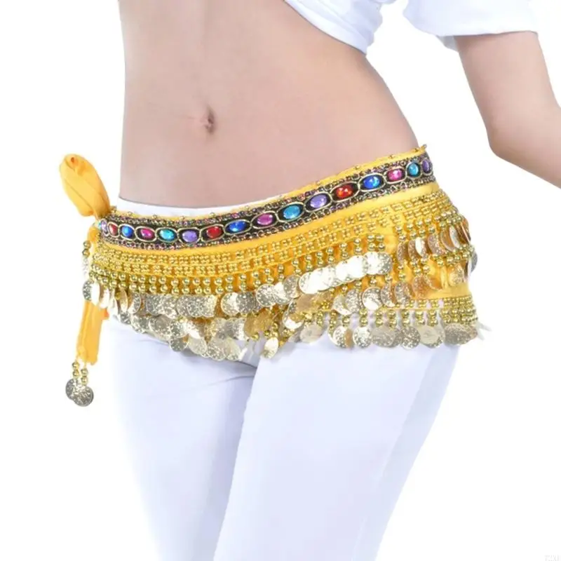 72XE – chaîne taille scintillante pour danse du ventre, ceinture élastique en Polyester pour les spectacles sur scène