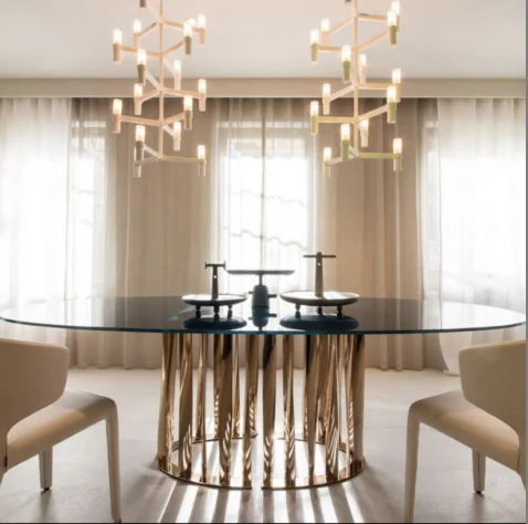 bv-Modern Chrome Stainless Steel Frame Tempered Glass Top Dining Table Restaurant Table Dining Sets Furniture·