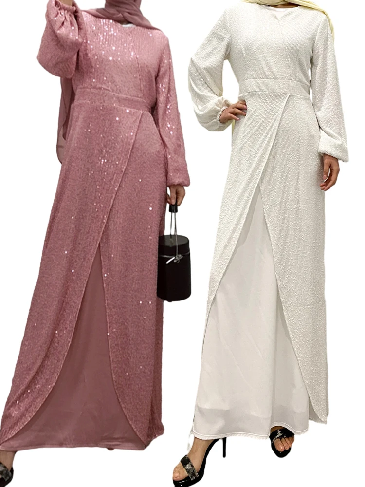 

Eid Sequins Dress for Women Long Sleeve Muslim Women Loose Abaya Party Dresses Ramadan Abayas Caftan Kaftan Elegant Vestidos