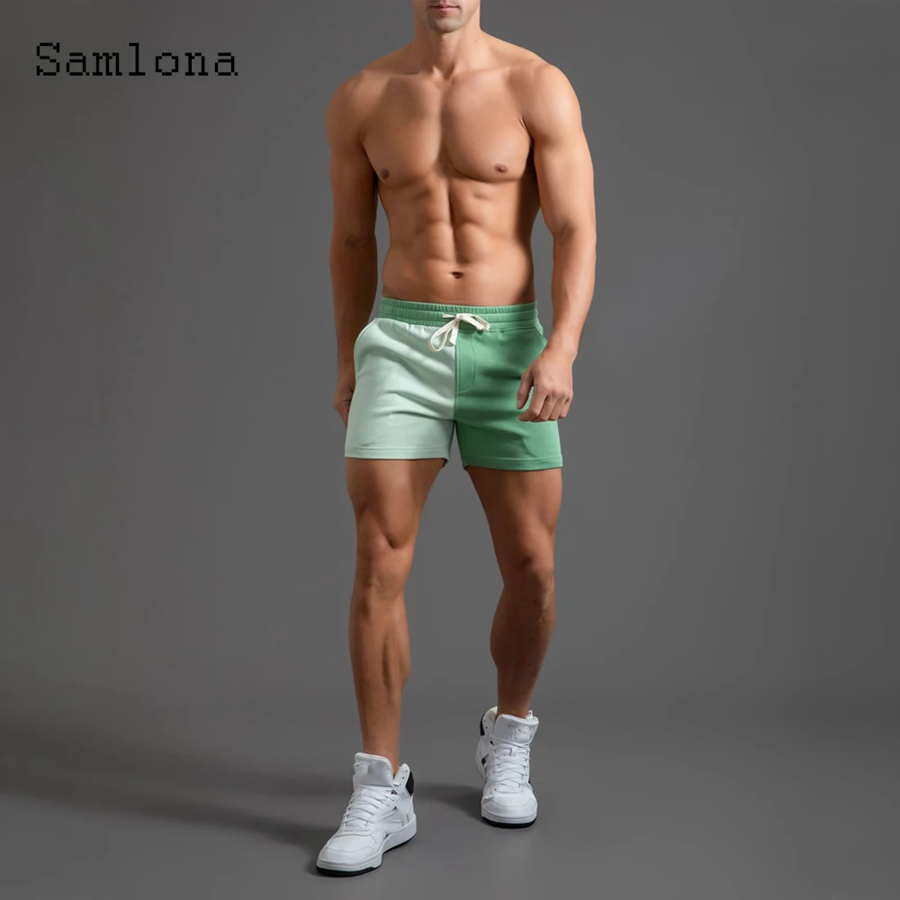 Samlona-Shorts de elástico masculino com bolsos de suporte, shorts sexy, calça casual para praia, patchwork, plus size, 4XL, novo, 2022