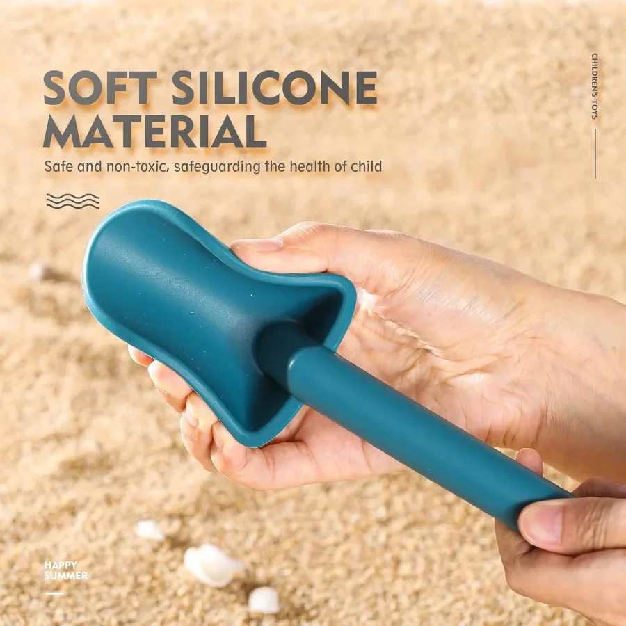 11 Uds. De juguetes de playa de silicona, juguetes modernos de playa para bebés, juego de playa amigable para viajes, juguete ecológico, pala de cubo de silicona, 8 moldes de arena
