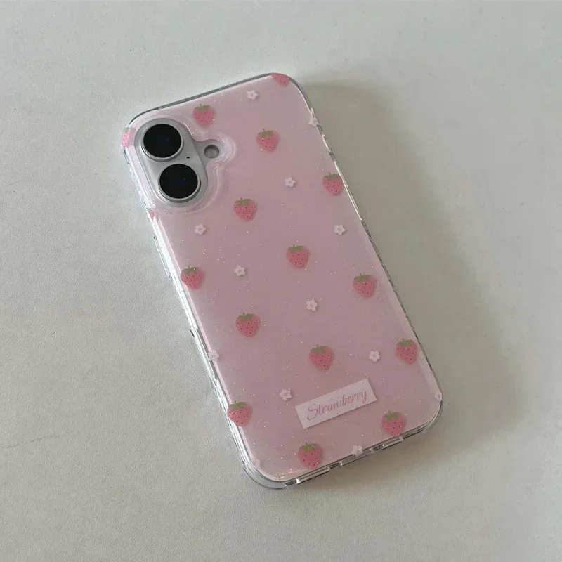 الكورية لطيف الوردي الفراولة زهرة Kawaii الحب جراب هاتف آيفون 16 15 14 13 12 11 برو ماكس XR XS ماكس 7 8 زائد غطاء Y2K صغير