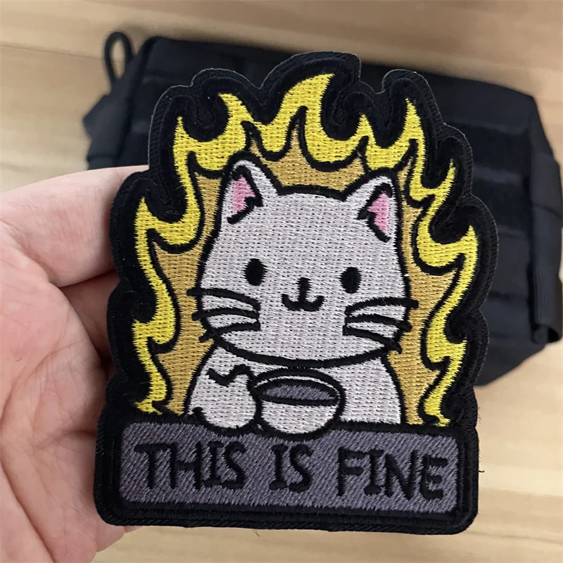 Cartoon Cat Anime Patch Embroidery on Punk Clothing Hook and Loop Patches Backpack Tactical Equipment Funny Badges Stickers