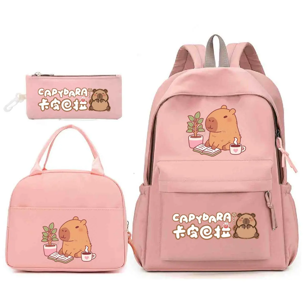 

Capybaras Print Kids 3pcs Set Backpack Multi-function Kids Backpack Cute Cartoon Capybaras Pencil Bag Insulated Lunch Bags