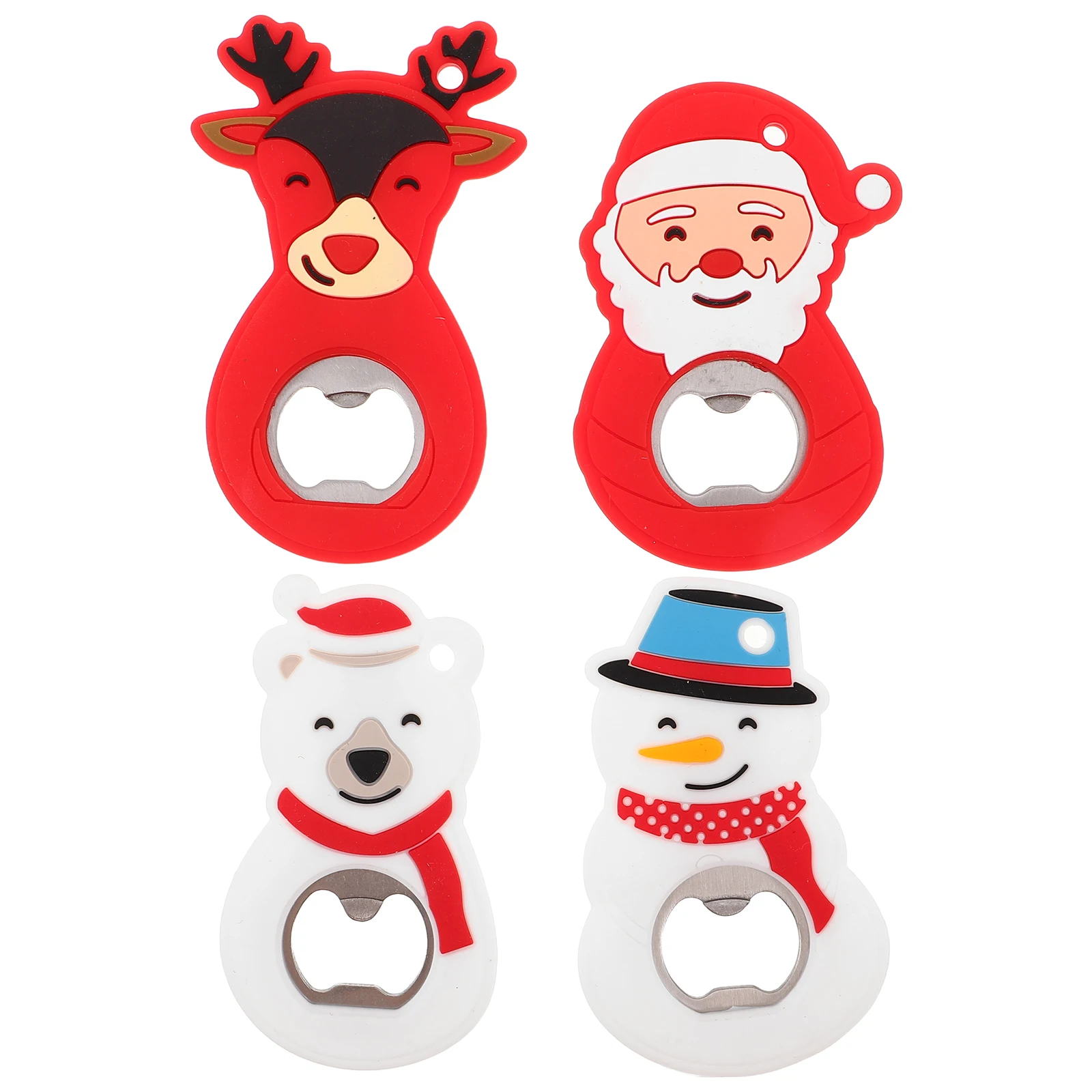 

4pcs Christmas Bottle Openers Xmas Cartoon Snowman Bear Deer Santa Beer Openers - Fridge Magnet Beer Cap Remover Party