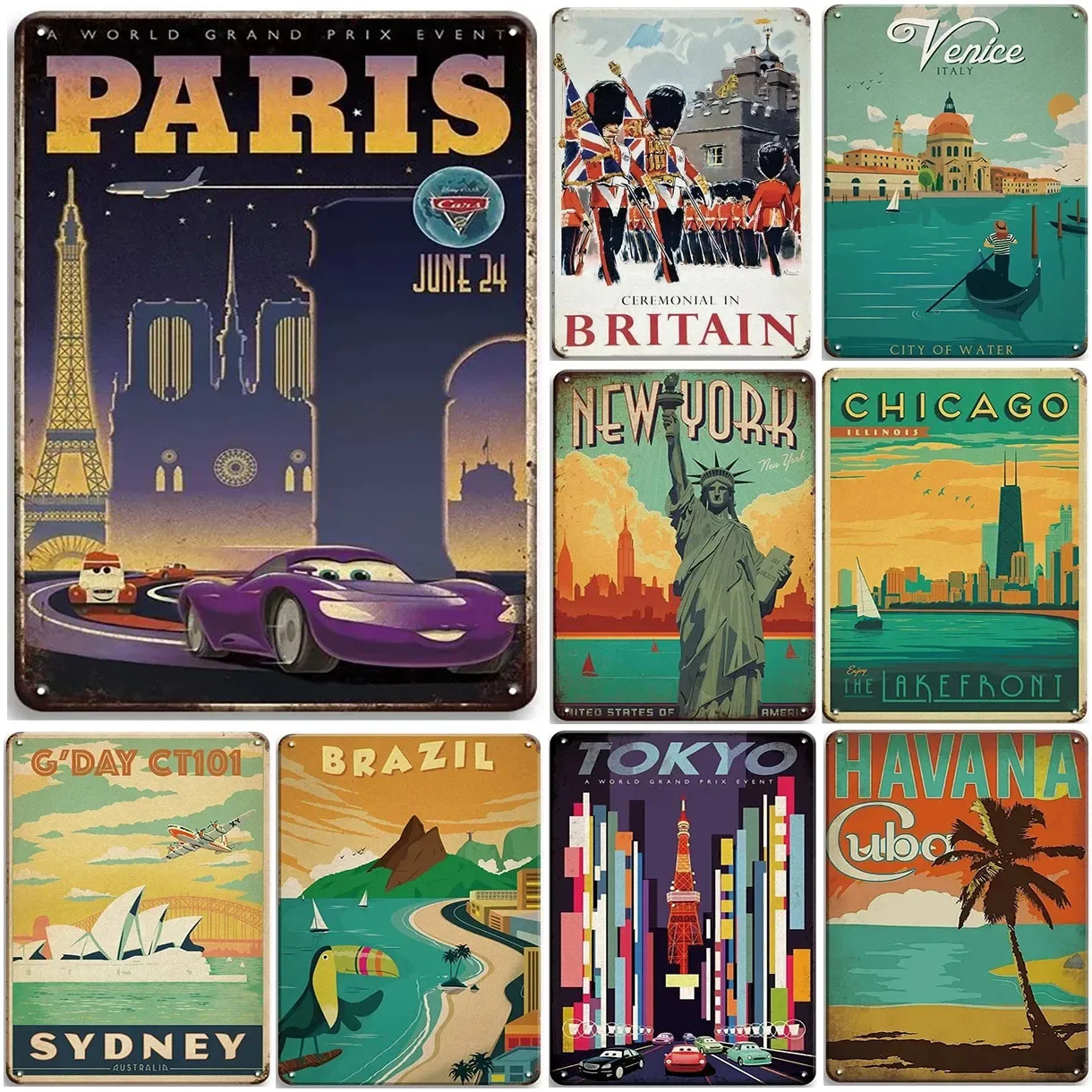 Metal Tin Signs Paris New York Wall Decoration Plaque Vintage Art Poster Iron Painting for Man Cave Home Cafe Garden Club Bar