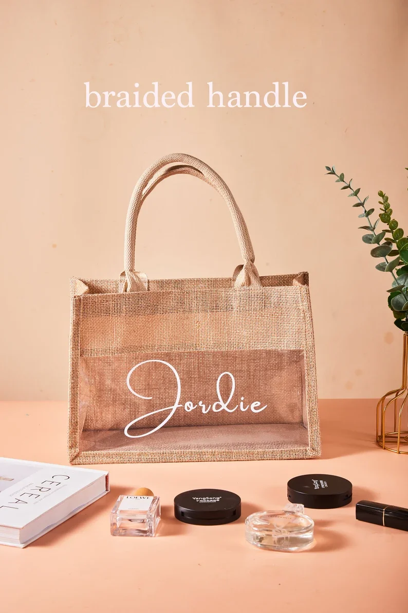 Personalized Bridesmaid Burlap Bags with Scarf Custom Jute Tote Bags Bridesmaid Gifts Wedding Gift Beach Bag Girlfriend Gift