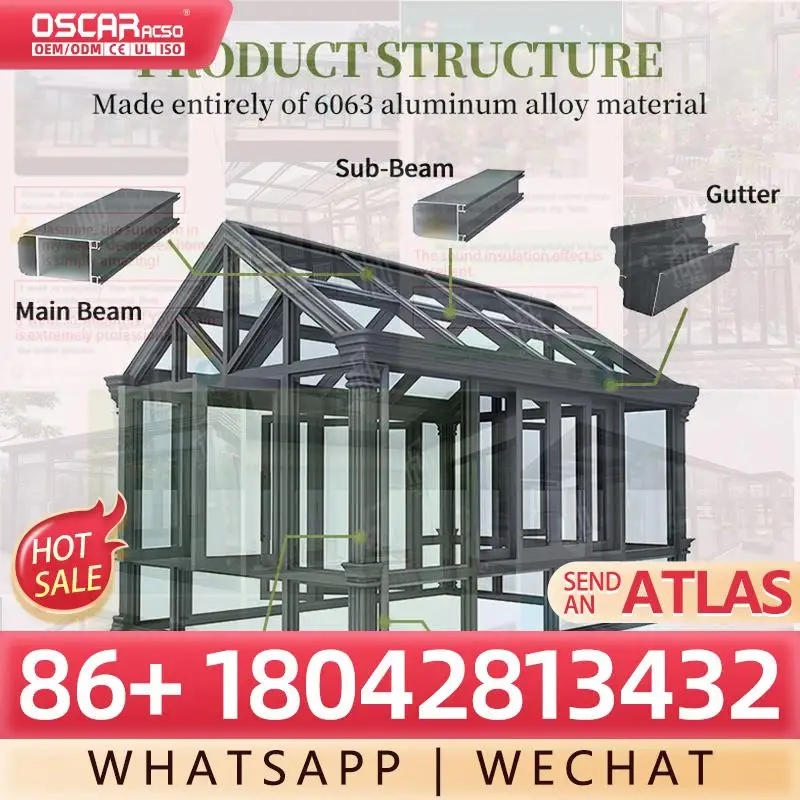 Solar Panels Sunroom Transparent Glass Enclosure Patio Aluminum Structure for Garden Balcony Backyard sunroom