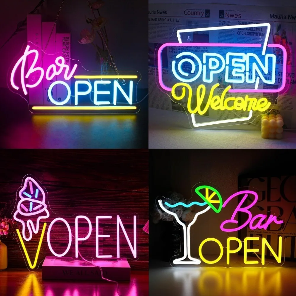 

Neon Open Sign,LED Open Signs for Business Wall Decor,Neon Light Up with USB Powered for Business, Bar, Shop, Salon, Hotel