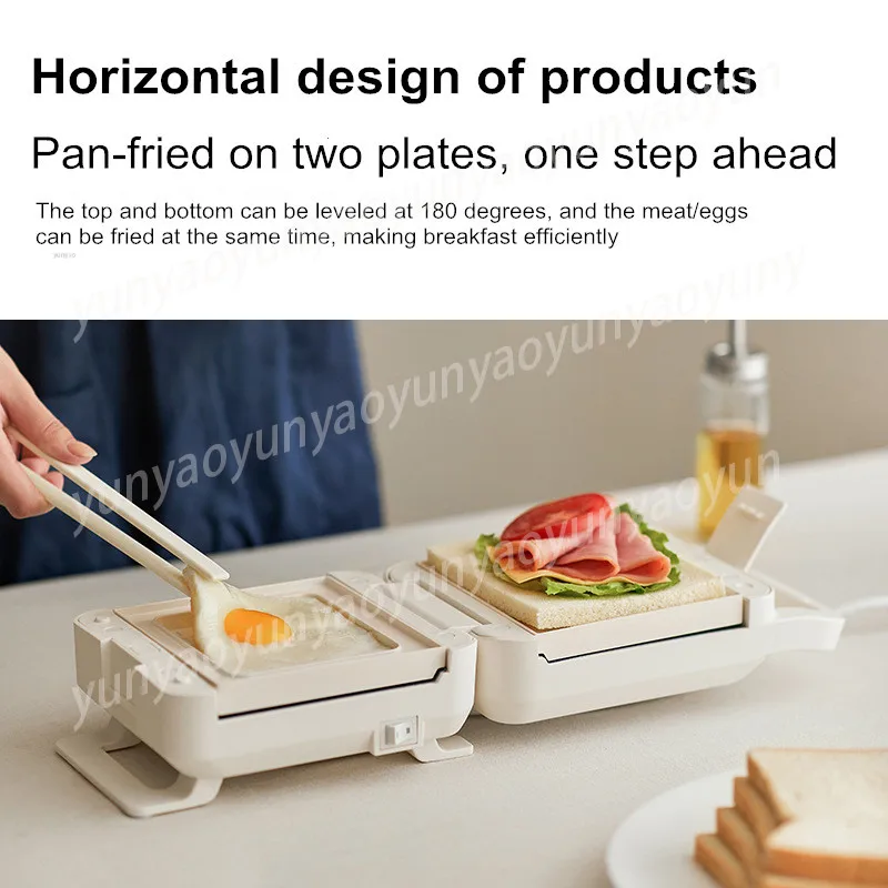 2-in-1 Sandwich Maker & Waffle Iron Compact Breakfast Machine for Home Multifunctional Toast Press with Removable Plates Quick
