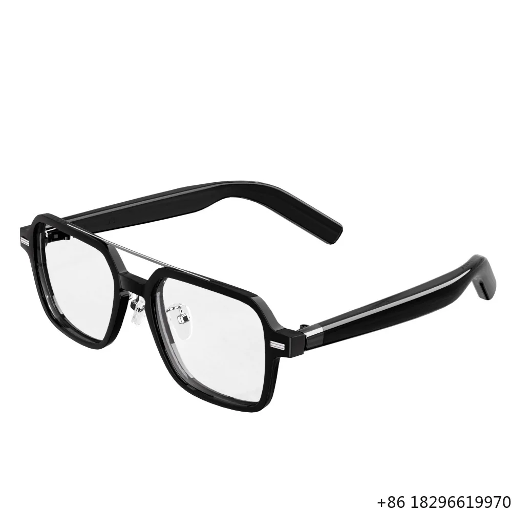 Black Technology AI Smart Glasses Wireless for Over-Ear Detachable Plug-In Temple Arms Music Navigation & Photography