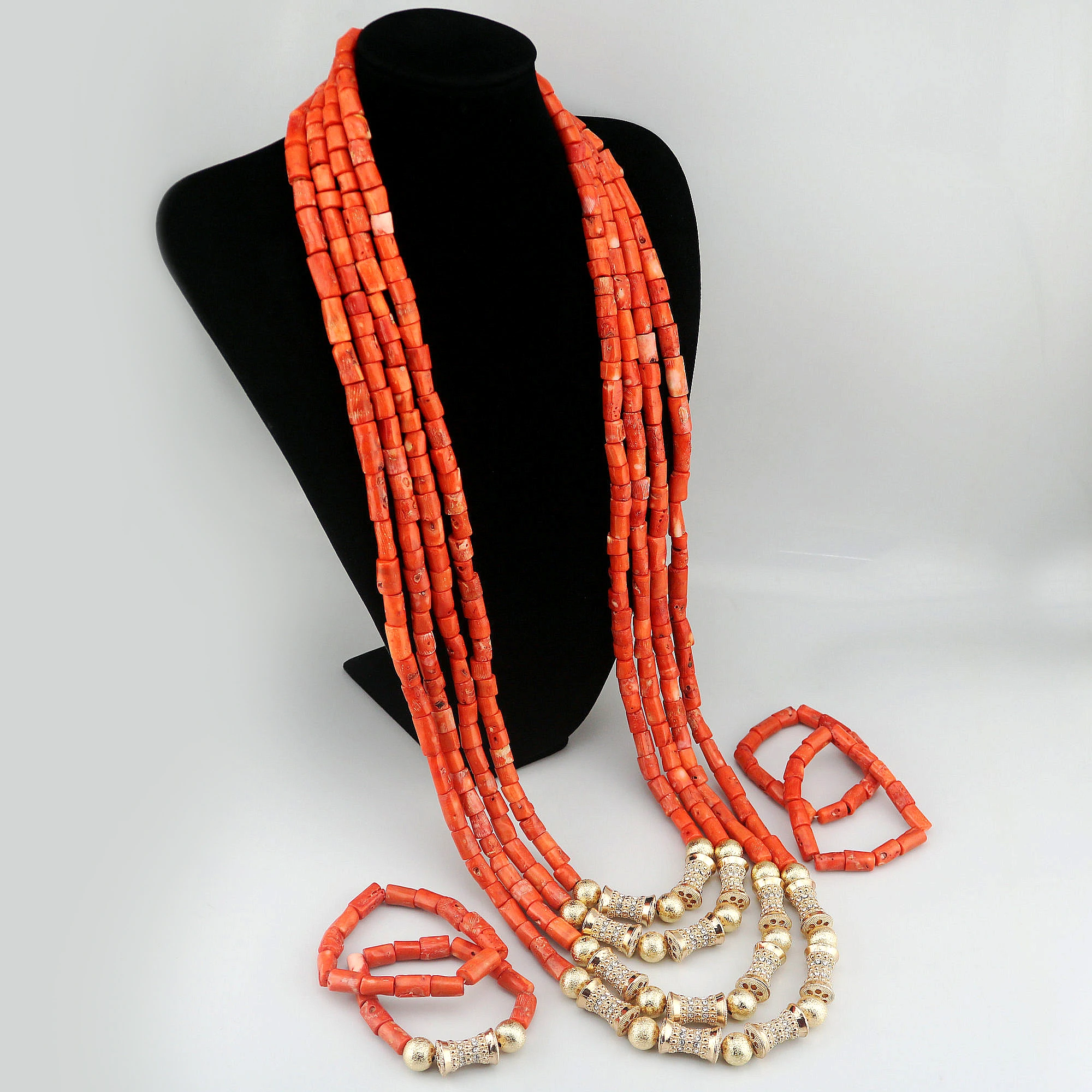 

Natural Coral Real Coral Bead Traditional Nigerian Wedding African Coral Beads Jewelry Set Women Party Anniversary Gift Jewelry