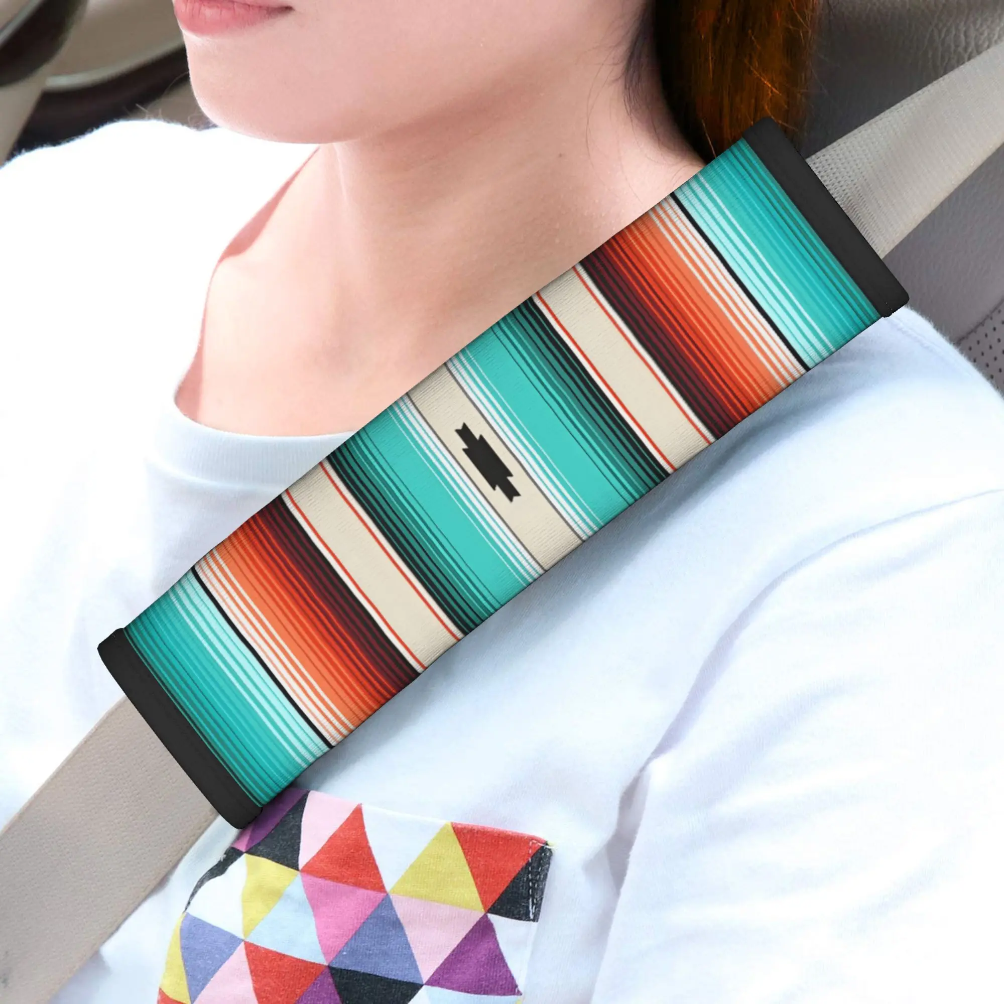 Mexican Striped Totem Seat Belt Cover Designed For Cars And Travel Bags, Featuring A Slip-Resistant Design That Is Easy To Insta