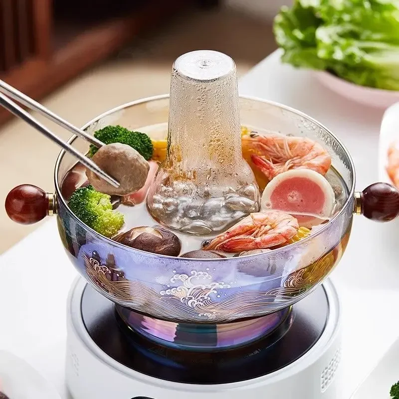 

Glass hotpot pot, thickened explosion-proof heat-resistant transparent pot, home crystal pot, camping steaming and boiling pot