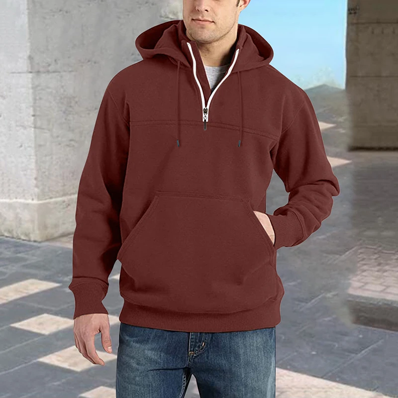 Outdoor Casual Men Hoodies Spring Retro Solid Color Men's Hooded Sweatshirts Zipper Drawstring Long Sleeve Pullover Clothes Tops