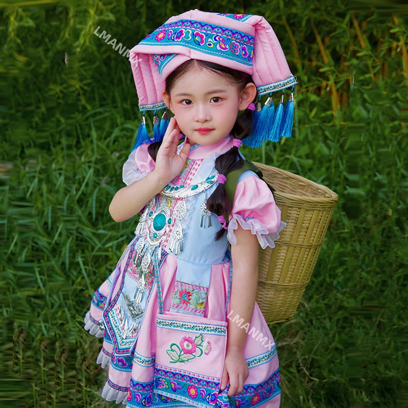 Children's ethnic minority costumes for boys and girls, Zhuang, Miao, Hani performance costumes
