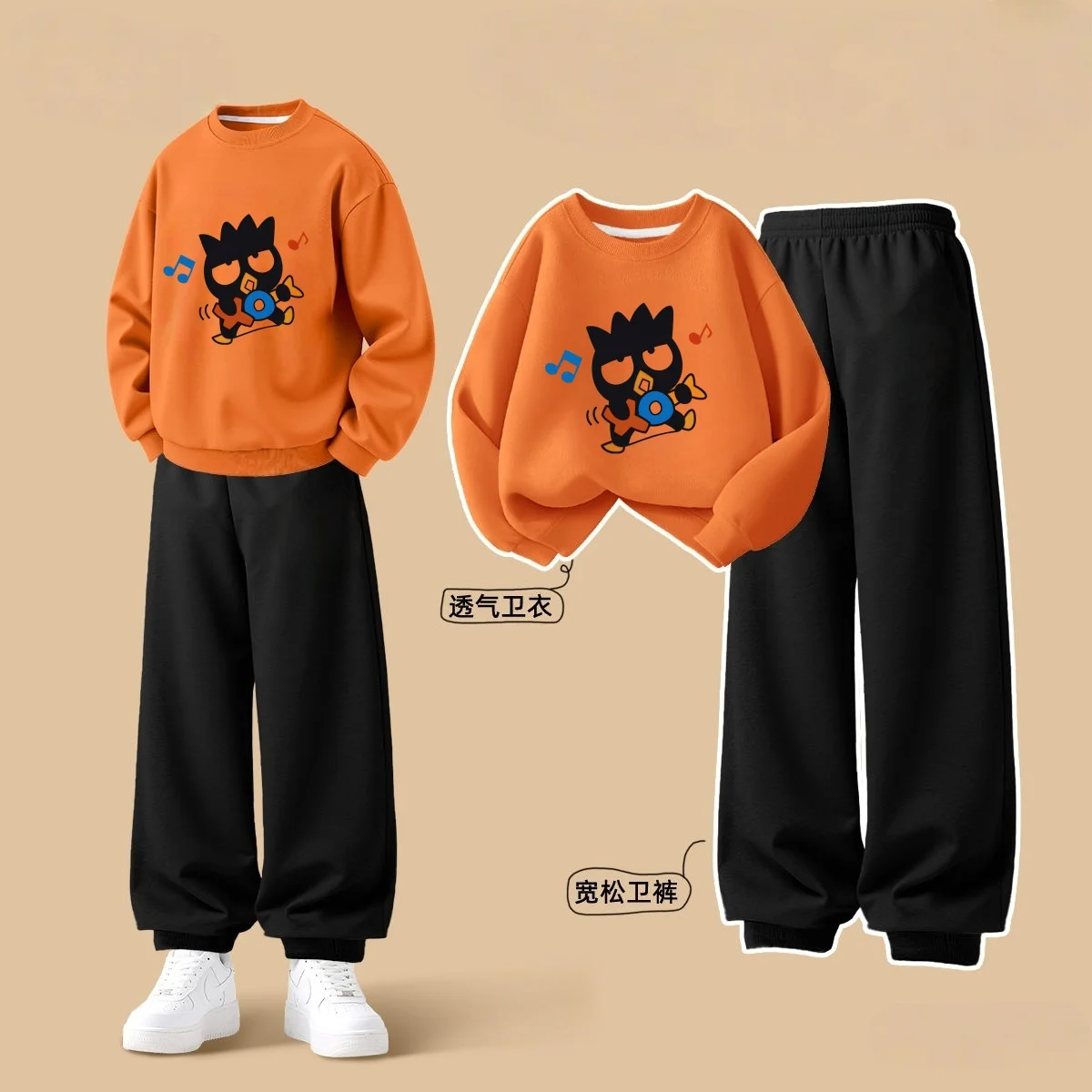 

Sanrio Baby Girl Clothes Set Autumn Kid Badtz-Maru Printed Sweatshirts Pullover Top & Pants 2pcs Suit Children Boys Tracksuits