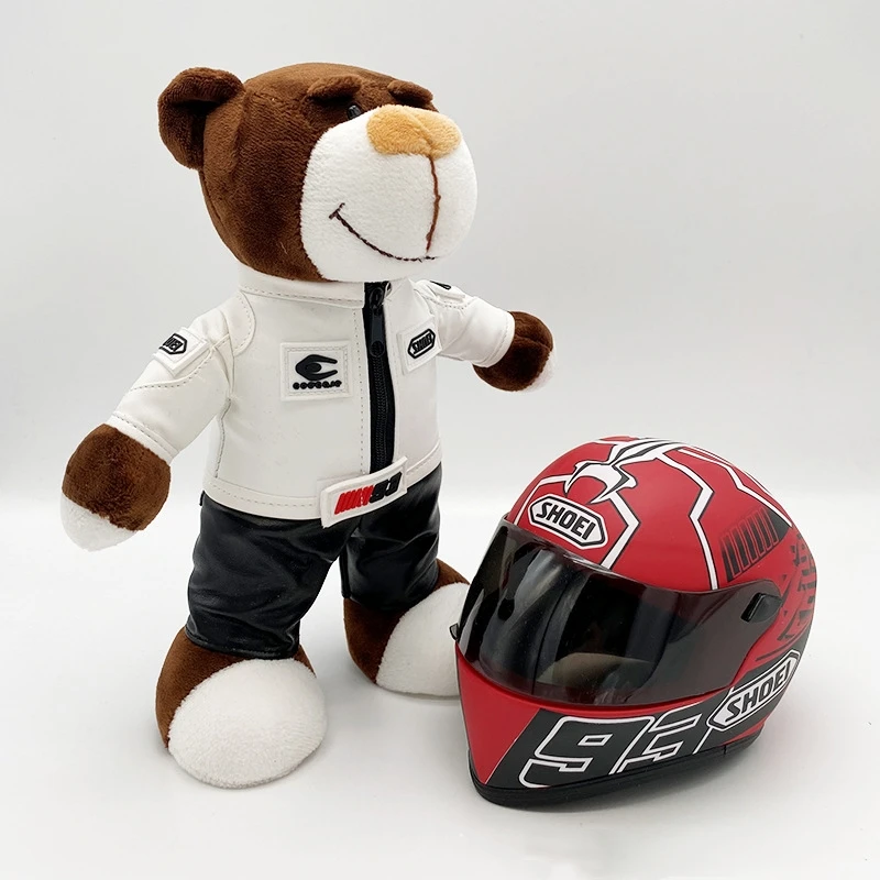 Cute Helmet Bear Motorcycle Decoration30cm Teddy Bear Doll And 16cm Motorcycle Bear Helmet Stuffed Toy  Gift for Boyfriend