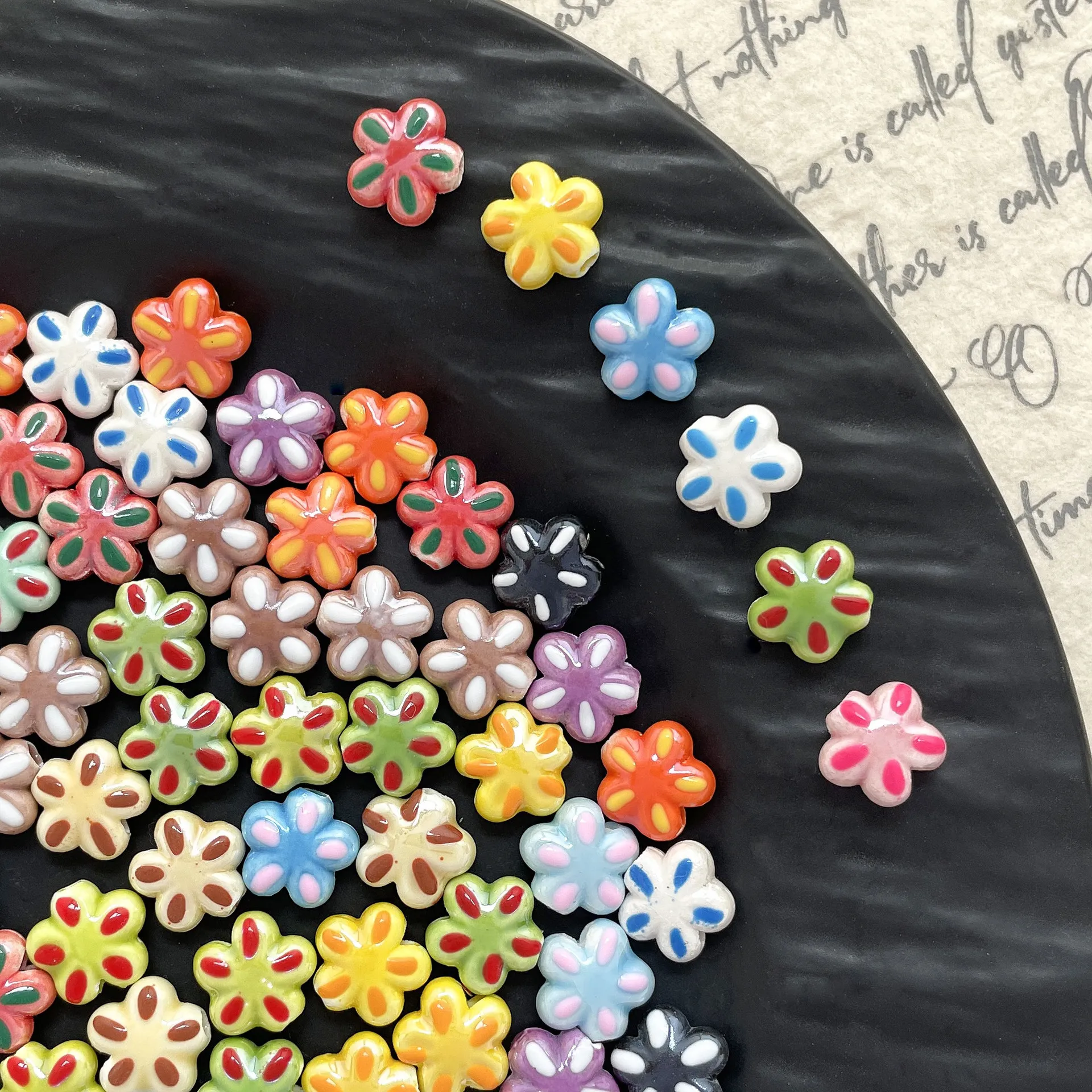 10pcs Handmade Ceramics Pendant  Beads Vintage Flower Necklace Earrings Pendant Connectors Diy Jewelry Making Accessories