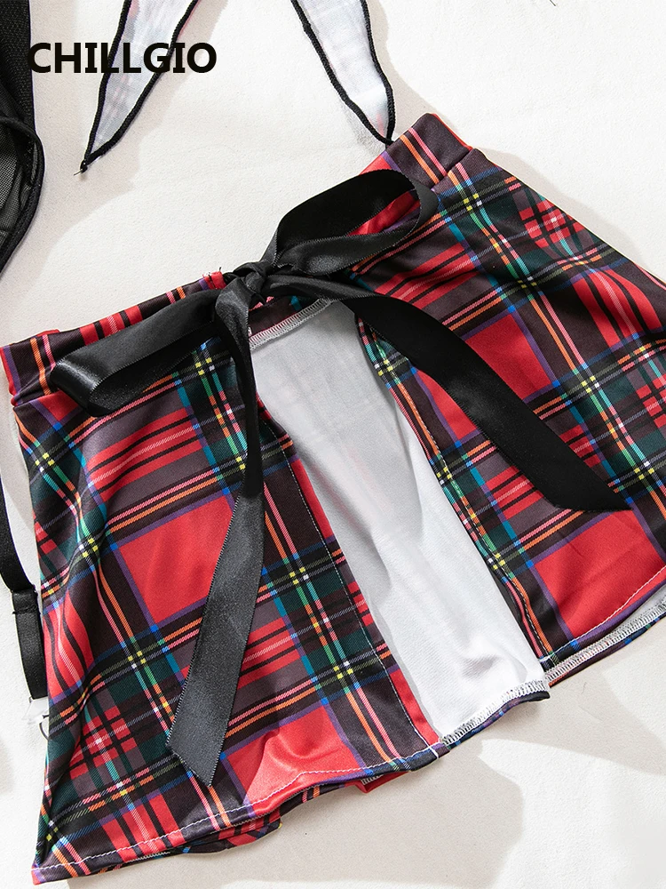 CHILLGIO النساء منقوشة طباعة داخلية التنانير 4 قطع مجموعات الأزياء المثيرة تأثيري قطعة واحدة مزيج Strappy السروال القصير الملابس الداخلية #6