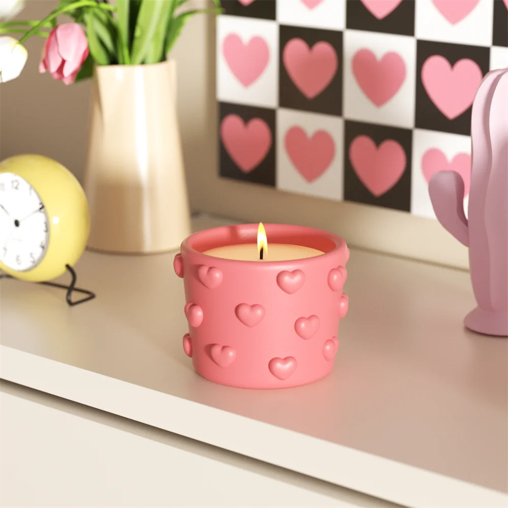 Dreamy Bubble Hearts Candle Jar Silicone Mold DIY Candle Vessel Concrete Jesmonite Mould Handmade Valentine's Day Home Decor