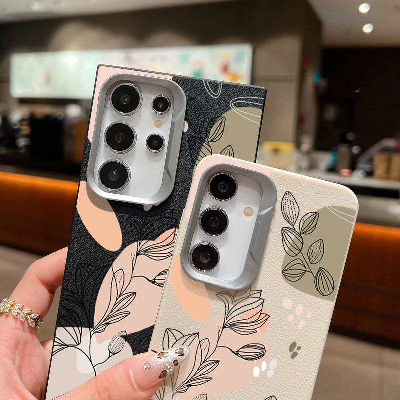 Plant Printed Leather Texture Soft TPU Case For Samsung Galaxy S24 FE S23 S22 Ultra A55 A54 A35 A16 A15 A25 A14 5G Phone Cover image 3