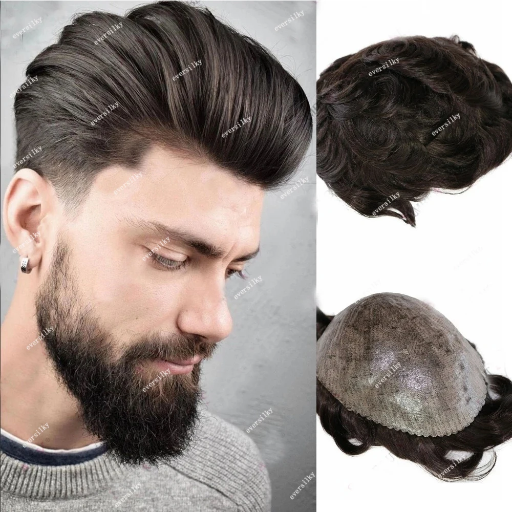 Super Durable Thin Men Toupee 100% Human Hair Black Male Wigs Natural Hairline Full Skin Pu Base Replacement Capillary Prosthesi