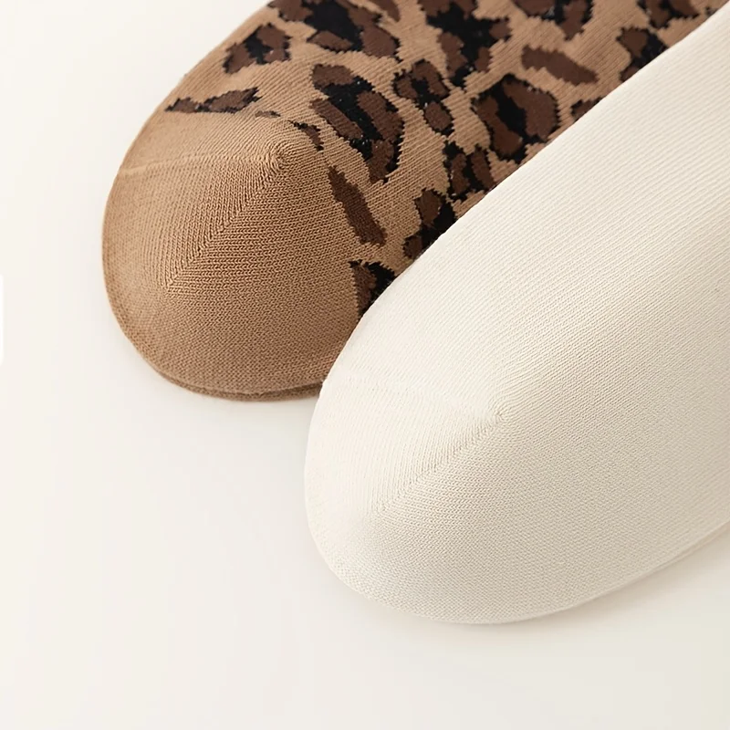 3 Paar Damen-Socken bis zur Mitte der Wade, Frühling und Herbst, trendige lange Socken mit Leopardenmuster, Herbst- und Wintermode, vielseitige, rutschfeste hohe Socken – Detail 10