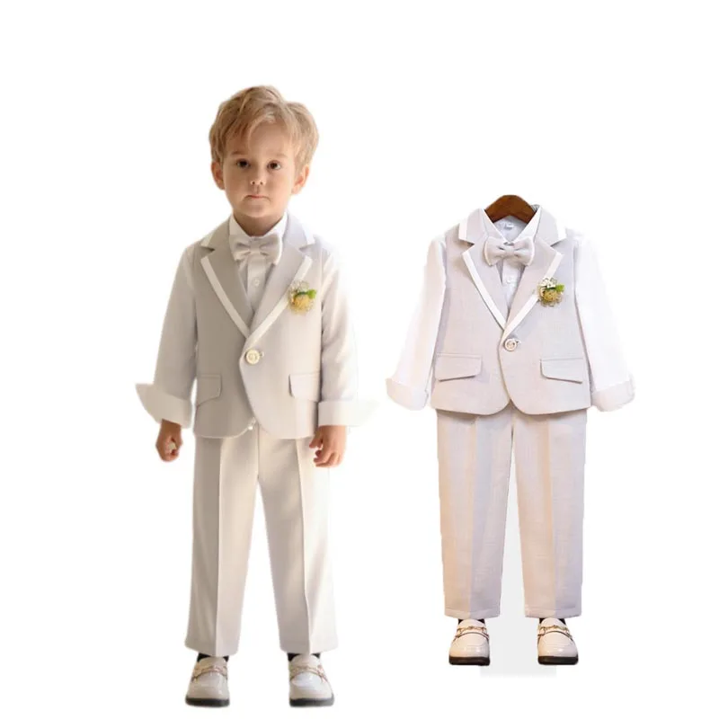 Russia Boys Summer Vest Pants Bowtie Flower Photography Suit Kids 1Year Birthday Dress Children Wedding Performance Costume