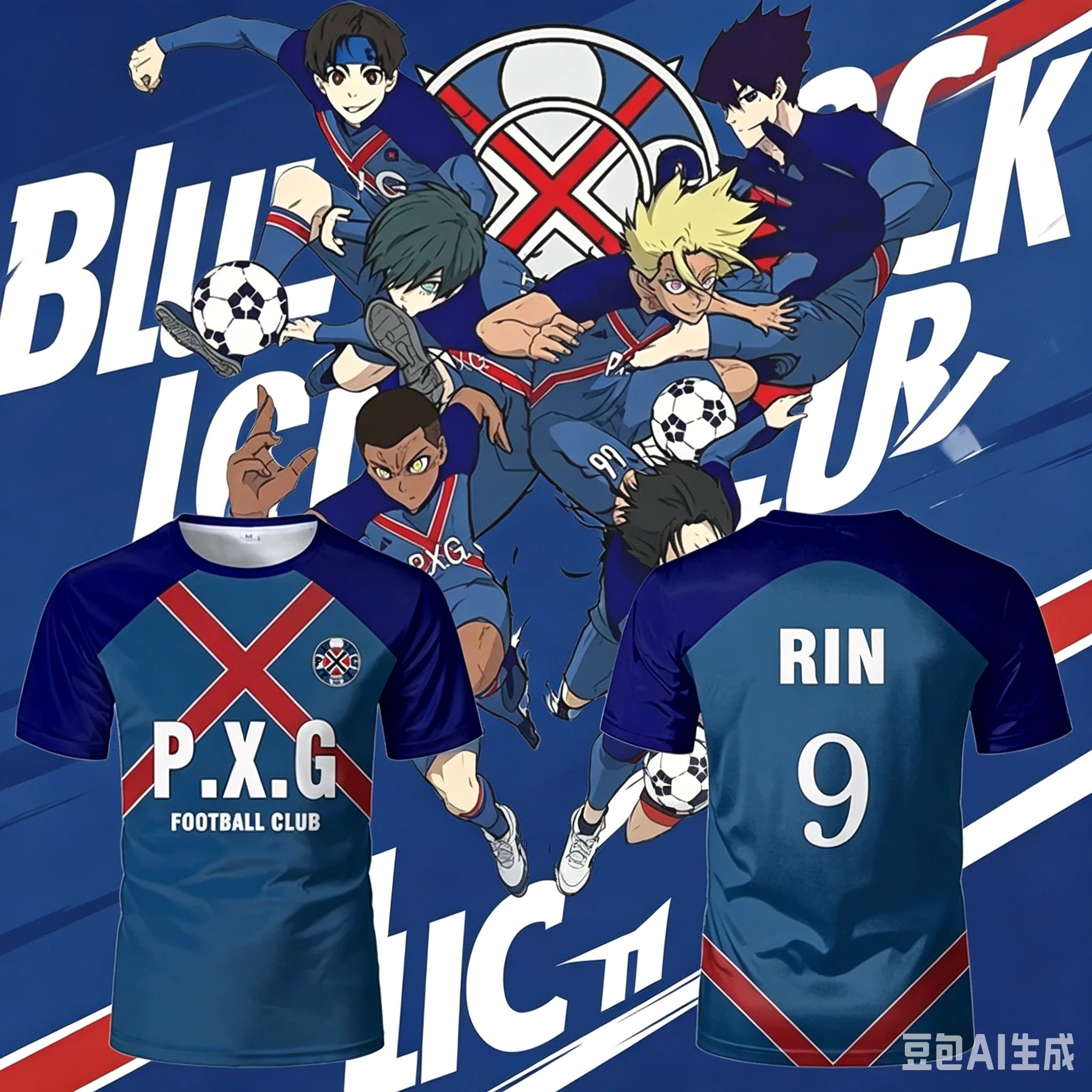 Summer Paris X Gen P.X.G Blue Lock Japanese Anime Football Jersey, No. 9 Shido Rin Cosplay 3D Crew Neck T-Shirt Top