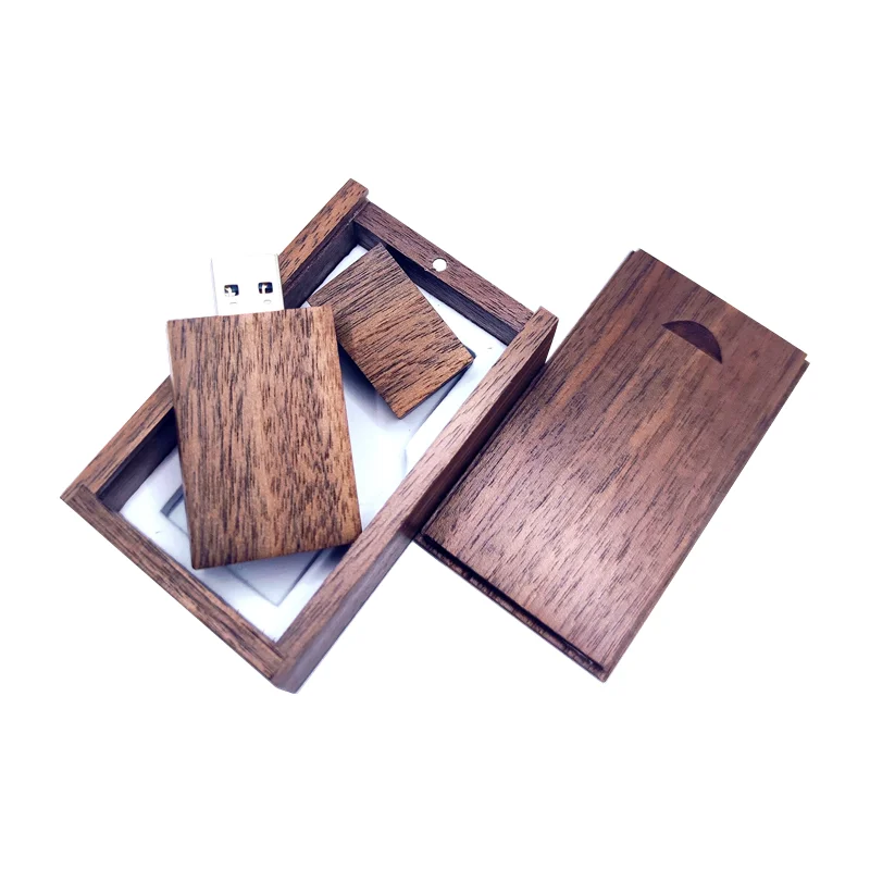 1pcs Free Custom LOGO Walnut Wooden Wood USB 2.0 Interface Memory Flash stick Pen drive With Walnut Box