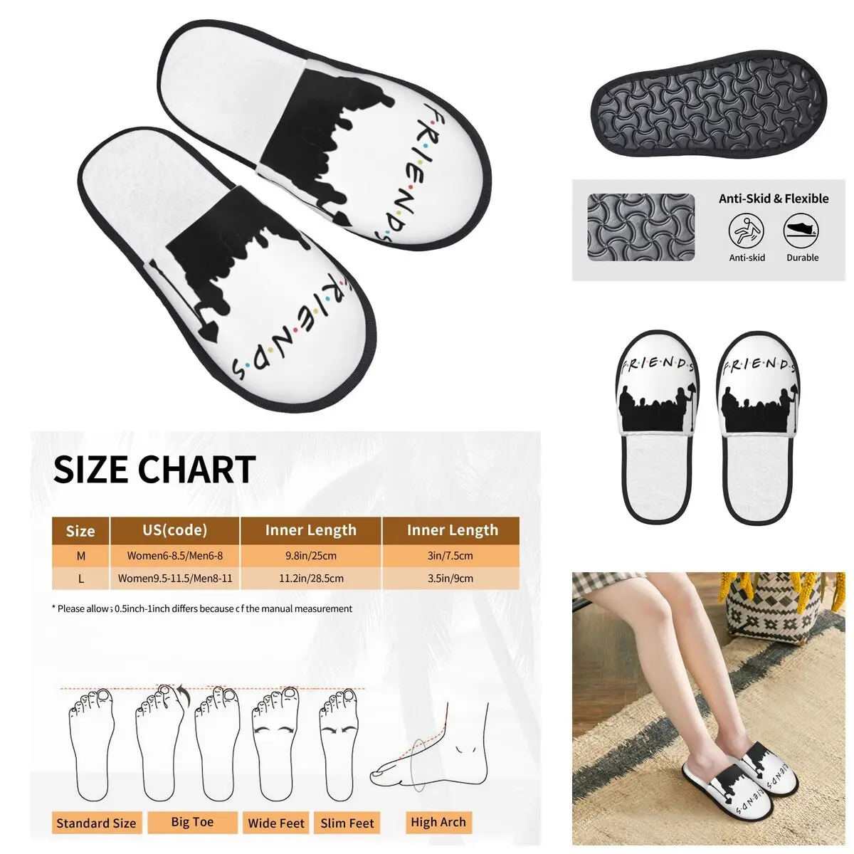 3D printing Men Women Furry Indoor slippers,Colorful Pair Best Friends TV Show Warm special Anti-skid Slippers