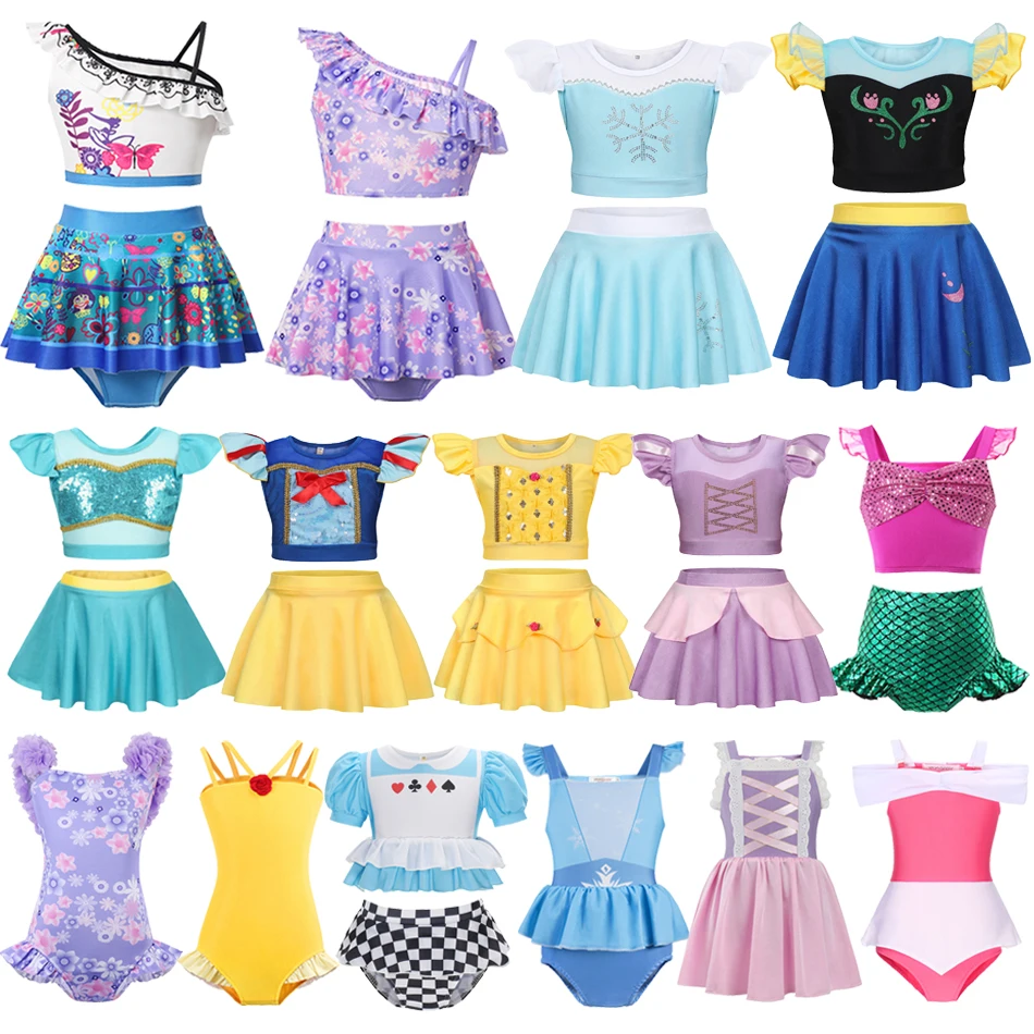 Traje de baño de dos piezas para niñas, bañador separado de la princesa Elsa, Anna, sirena, Mirabel, Isabella, ropa de playa