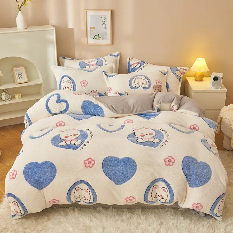 

1pc Duvet Cover Home Textiles Winter Thickened Warm Double-sided Plush Cute Cartoon Queen Quilt Cover Blanket Dual-use Bedding