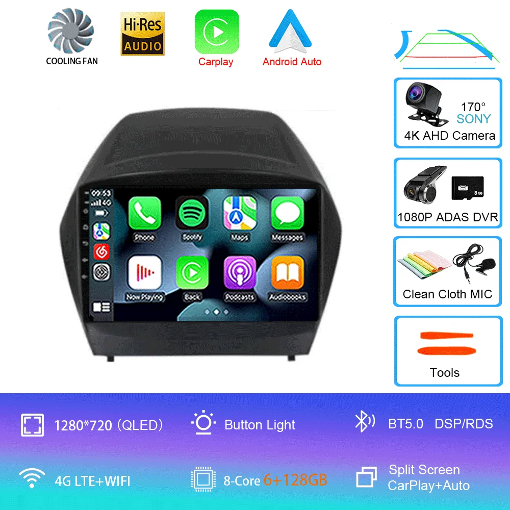 Android 16 Carplay autoradio voor Hyundai Tucson 2 LM IX35 2009-2015 navigatie GPS multimediaspeler WiFi stereo BT 360 camera