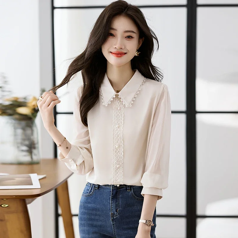 New Turn Down Collar Women Blouse Long Sleeve Chiffon Blousen Shirt Women Tops Camisas Blusa Blusas Camisas De Mujer Shirts H427