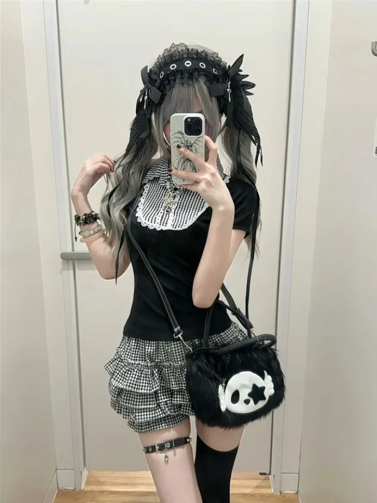 Vintage Gothic Shirt Y2k Women's Clothe Slim Fit T-shirt Sweet Cool Tops Short Sleeve Tees Streetwear Japanese Summer Fashion